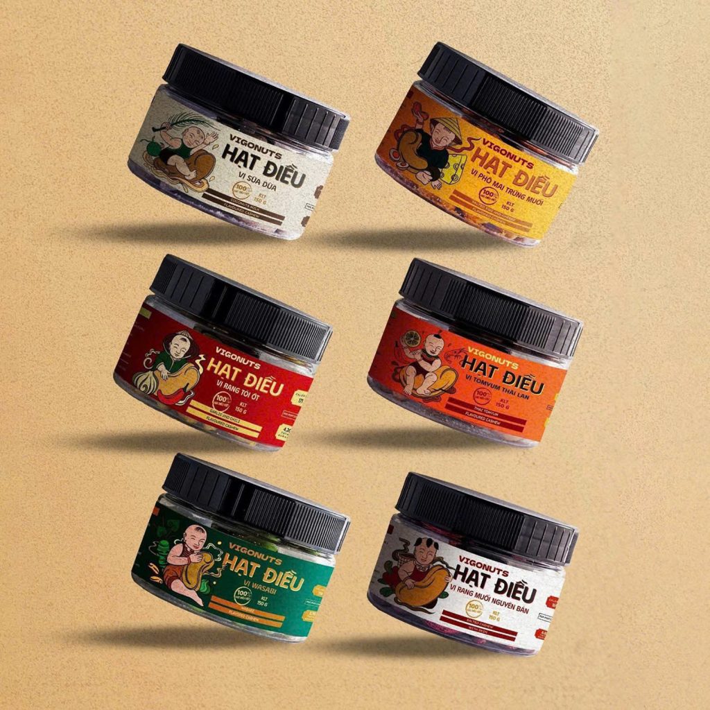 hạt điều tỏi ớt phô mai trứng muối sữa dừa wasabi Vigonuts